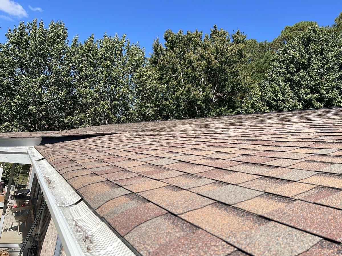 Shingles, flashing and gutters, checked from the roof.