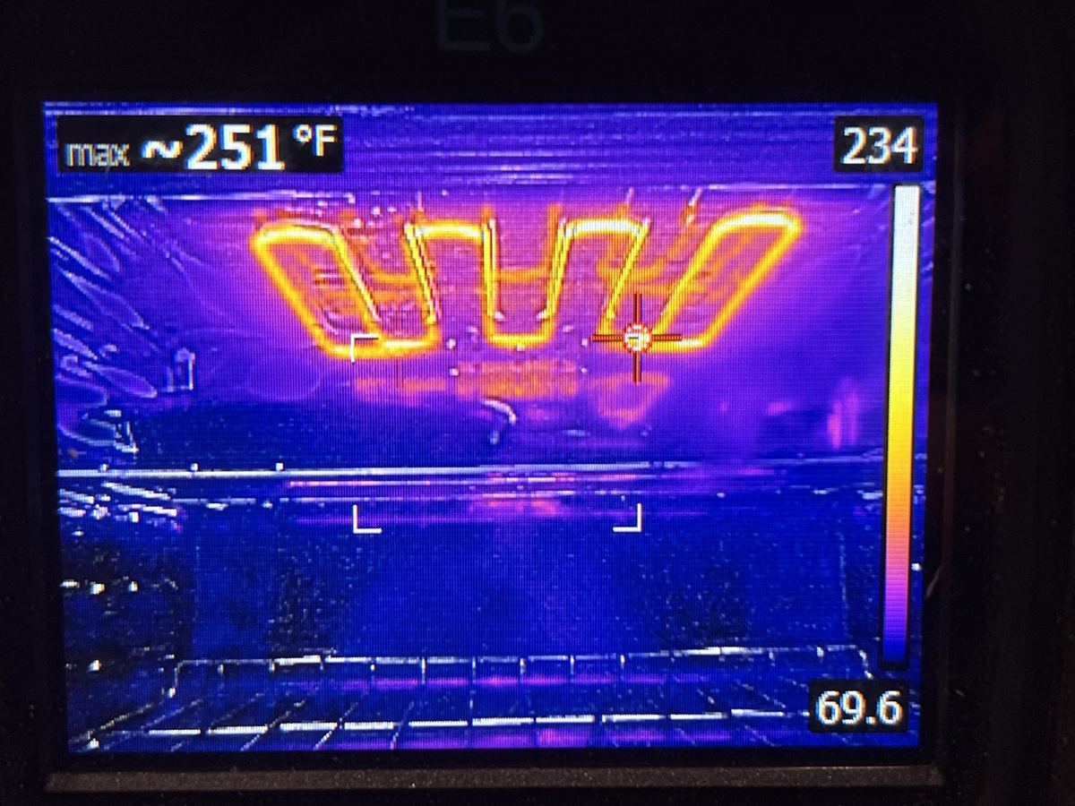 Thermal camera on the oven. Every element should heat evenly.